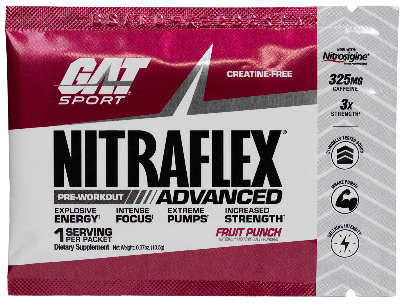 GAT Sport Nitraflex Advanced pre-workout supplement packet on a white background