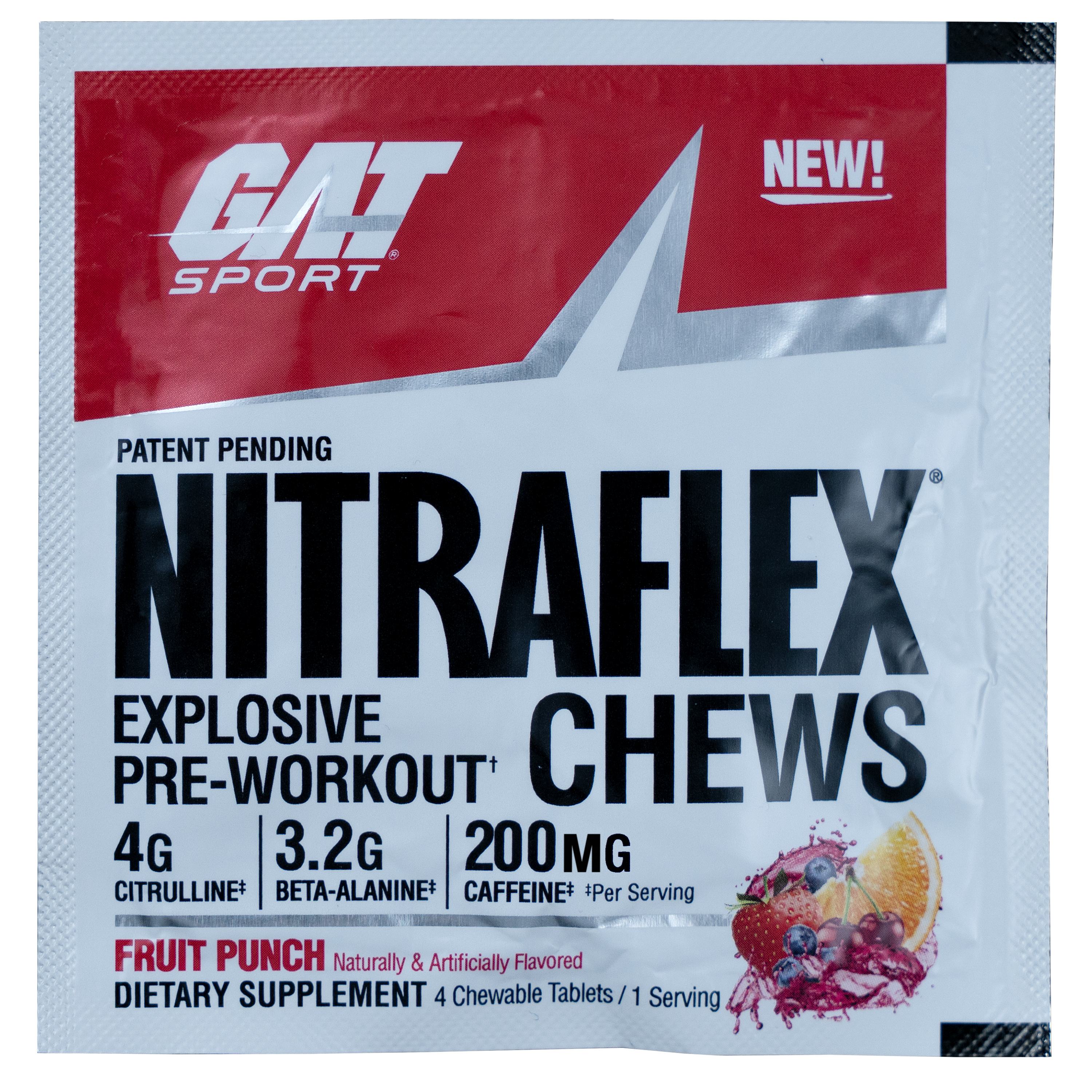 GAT Sport Nitraflex Chews pre-workout supplement packaging on a white background