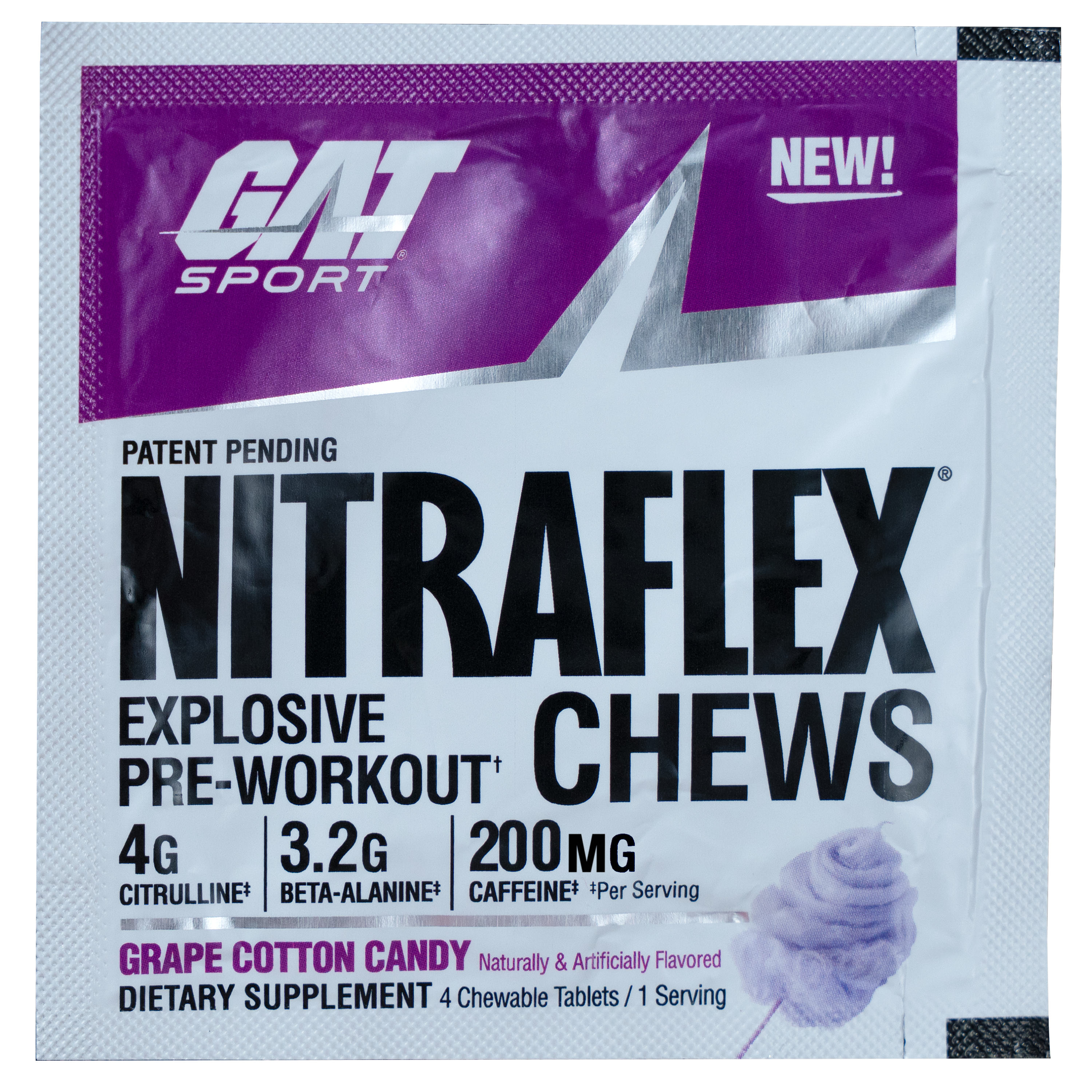 GAT Sport Nitraflex Chews packaging with purple and white design