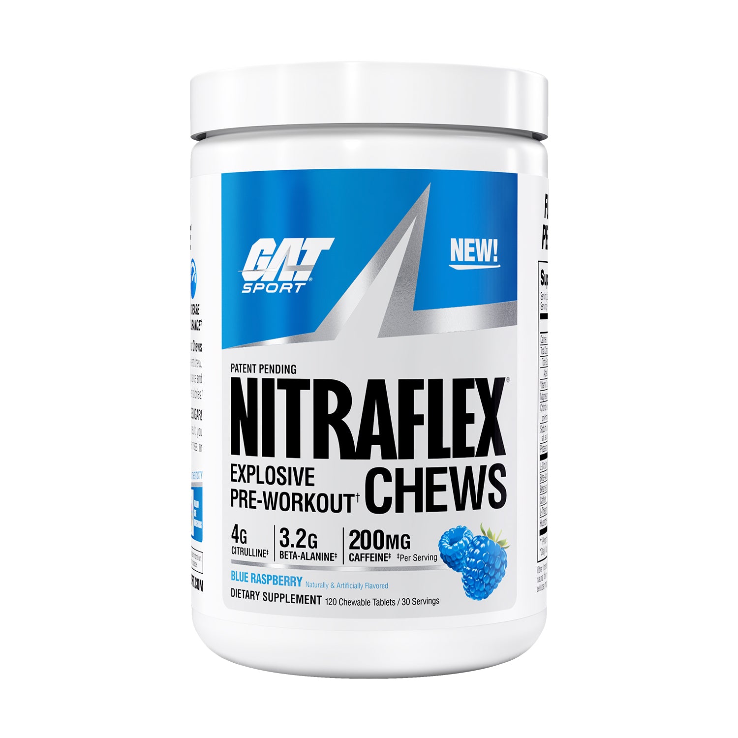 GAT Sport Nitraflex Explosive Pre-Workout Chews container on a white background