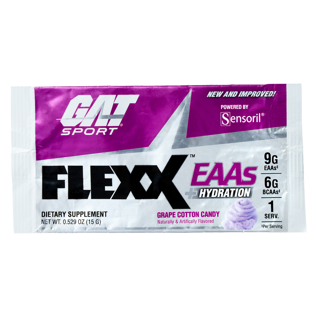 GAT Sport Flexx EAAS Hydration dietary supplement packet on a white background