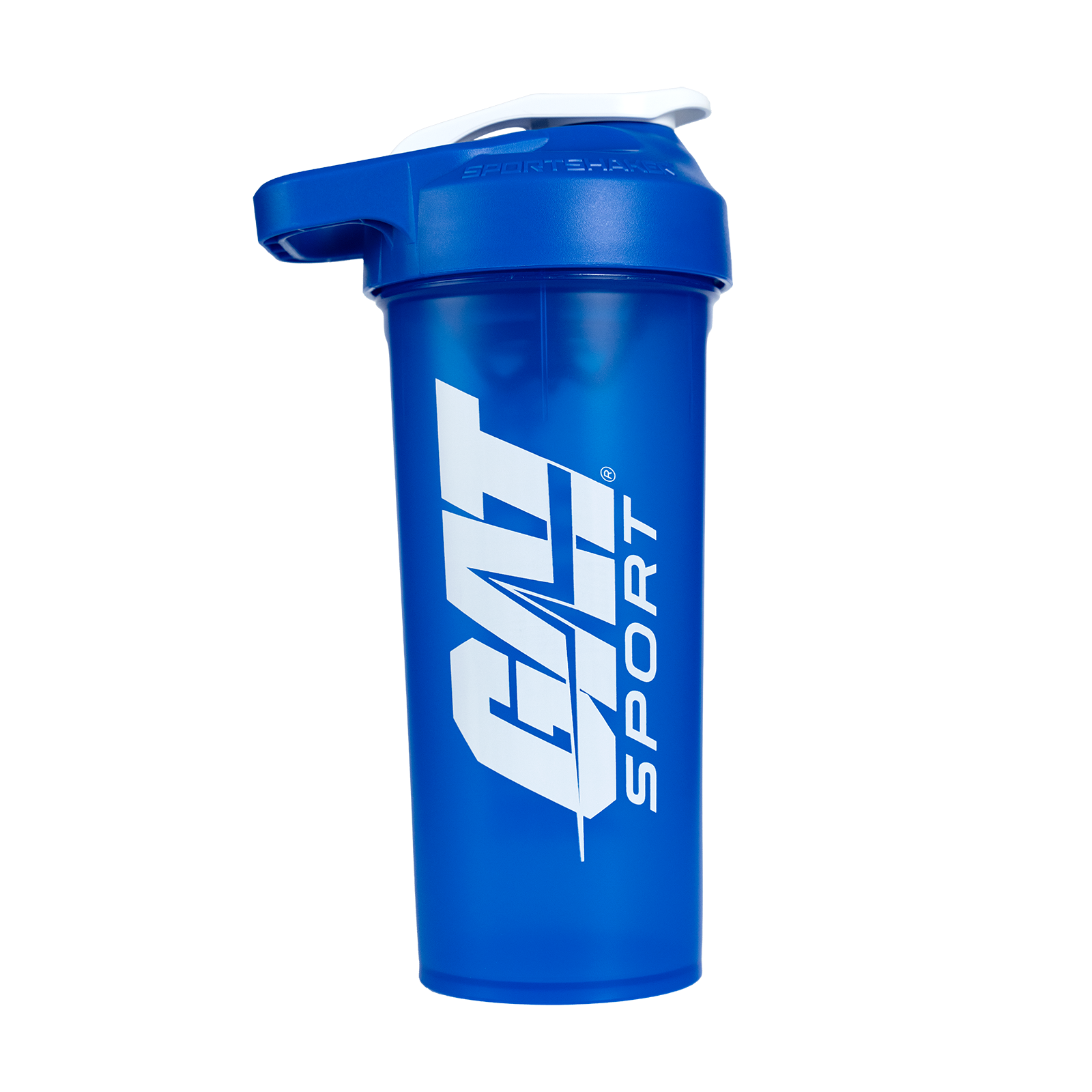 Blue shaker bottle with 'Café Sport' logo on a white background
