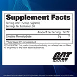 GAT SPORT CREATINE MONOHYDRATE - Supplements Fact Panel