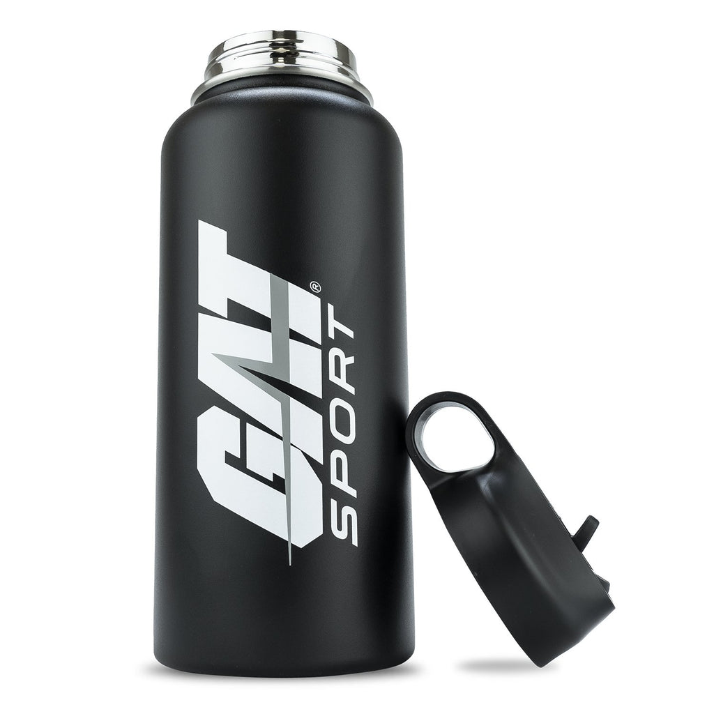 32oz Stainless Steel Water Bottle - GAT SPORT- Black - lid off