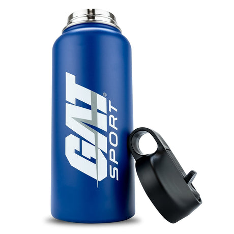 32oz Stainless Steel Water Bottle - GAT SPORT - Blue - lid off