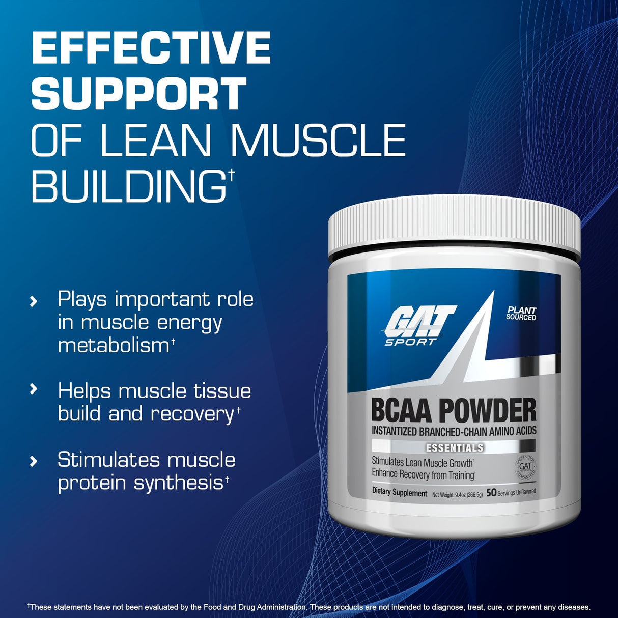GAT SPORT BCAA POWDER - 266g - supports lean muscle building
