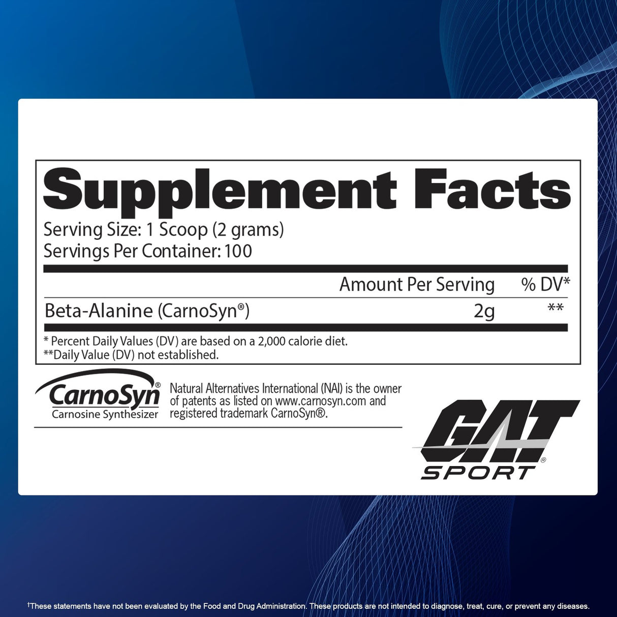 GAT SPORT BETA-ALANINE - 200g - supplement facts