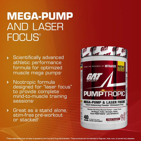 GAT SPORT Pumptropic Stim-Free Pre-Workout - mega pump and laser focus